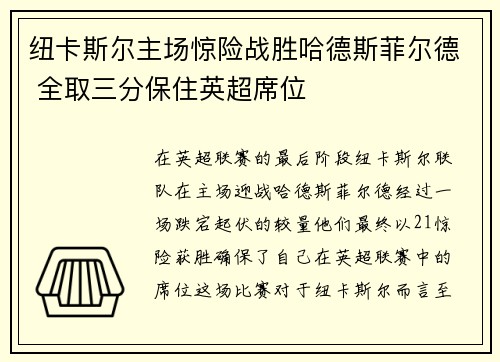 纽卡斯尔主场惊险战胜哈德斯菲尔德 全取三分保住英超席位