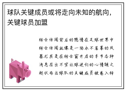 球队关键成员或将走向未知的航向,关键球员加盟